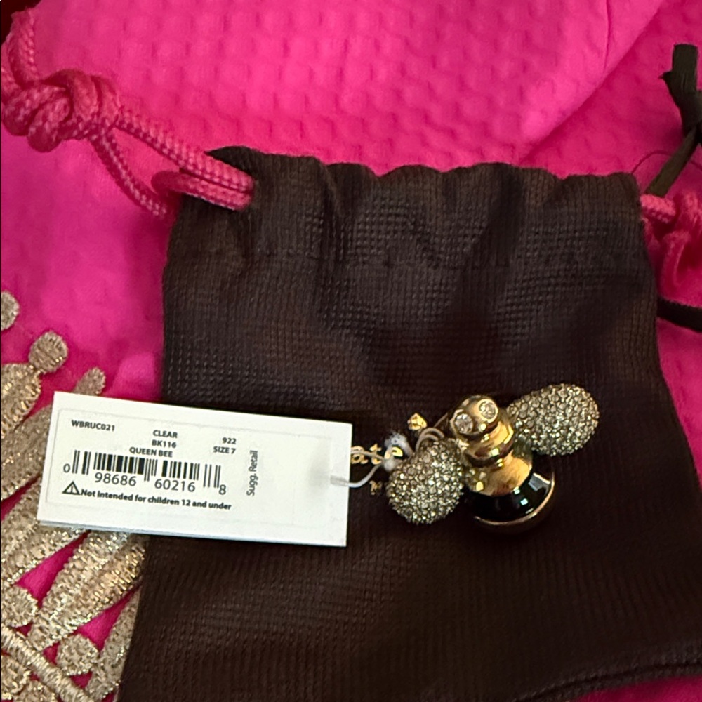 Kate Spade Queen Bee Gold, black and crystal ring size 7